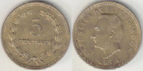 1974 El Salvador 3 Centavos (aUnc) A008679